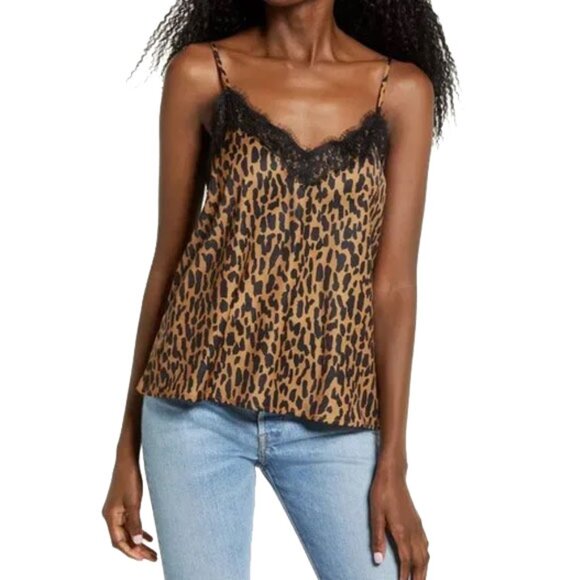 BP Eyelash Lace Trim Camisole L Black Tan Leopard - 50off3 - Picture 1 of 10